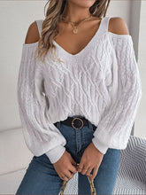 Load image into Gallery viewer, Cable-Knit Cold Shoulder Long Sleeve Sweater