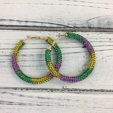 Mardi Gras rhinestone hoop earrings 