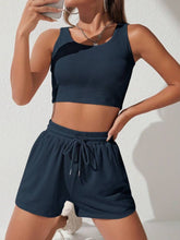 Load image into Gallery viewer, Scoop Neck Wide Strap Top and Drawstring Shorts Set