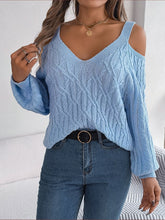 Load image into Gallery viewer, Cable-Knit Cold Shoulder Long Sleeve Sweater