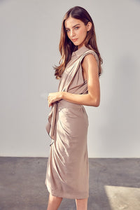 Sleeveless Button Front Tie Dress