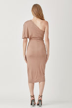 Load image into Gallery viewer, ONE SHOULDER DRAPE JERSEY DRESS