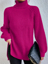 Load image into Gallery viewer, Full Size Turtleneck Rib-Knit Slit Sweater