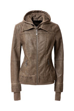 Load image into Gallery viewer, Women&#39;s Hood PU Leather Jacket