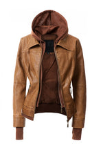 Load image into Gallery viewer, Women&#39;s Hood PU Leather Jacket