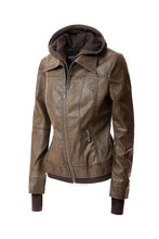 Load image into Gallery viewer, Women&#39;s Hood PU Leather Jacket