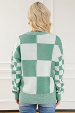 Load image into Gallery viewer, Checkered Drop Shoulder Long Sleeve Sweater