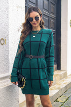 Load image into Gallery viewer, Plaid Round Neck Long Sleeve Sweater Dress