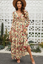 Load image into Gallery viewer, Floral Frill Trim Flounce Sleeve Plunge Maxi Dress