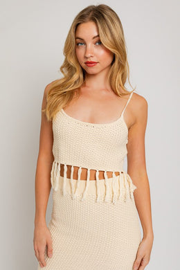 Tassel Detail Spaghetti Sweater Crop Top