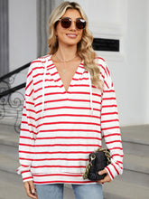 Load image into Gallery viewer, Drawstring Striped Long Sleeve Hoodie