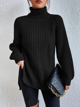 Load image into Gallery viewer, Full Size Turtleneck Rib-Knit Slit Sweater