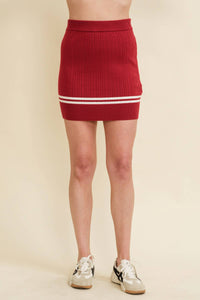 HIGH WAISTED KNIT STRIPED MINI SKIRT: Baby Blue / L