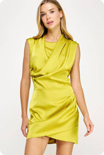 Load image into Gallery viewer, Draped Neckline Sleeveless Satin Dress: Lilac Pink / M