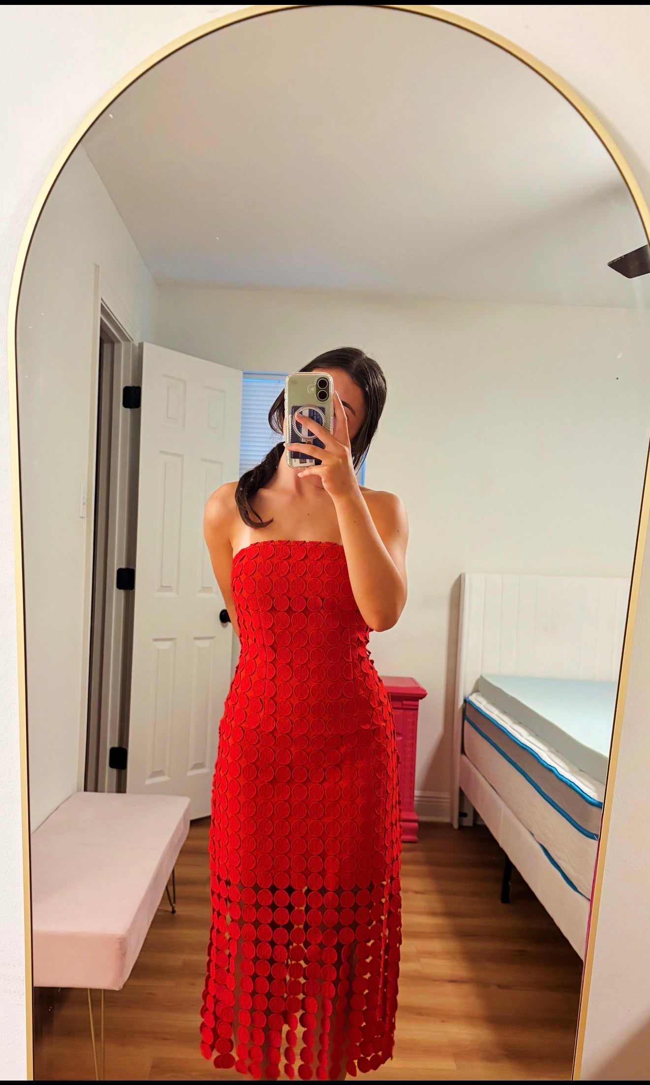 Strapless circle lace fringe tube dress
