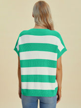 Load image into Gallery viewer, Double Take Full Size Striped V-Neck Short Sleeve Sweater