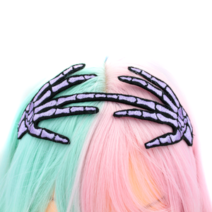 Embroidered Skeleton Hand Headband: Pink