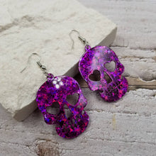 Load image into Gallery viewer, Confetti Halloween Skull Earrings || Choose Color: Green