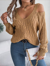 Load image into Gallery viewer, Cable-Knit Cold Shoulder Long Sleeve Sweater