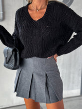 Load image into Gallery viewer, V-Neck Cable-Knit Long Sleeve Sweater