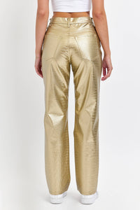 AM19510RS-GD Gold Faux Leather Dad Pant : 1