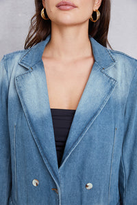 Lapel Collar Washed Denim Top