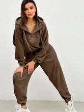 Load image into Gallery viewer, Half Zip Drawstring Hoodie and Pants Set