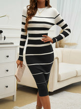 Load image into Gallery viewer, Devine Color Block Round Neck Long Sleeve Midi Dress