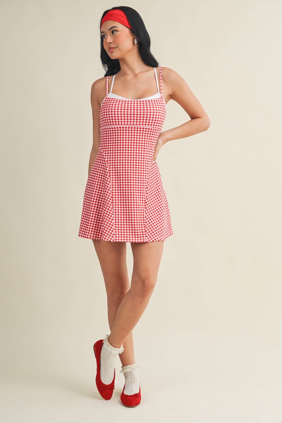 Gingham Print Double Layered Dress