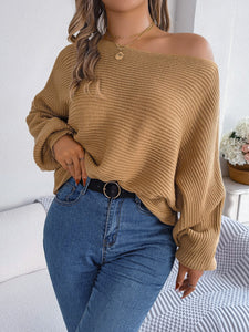 One-Shoulder Lantern Sleeve Sweater