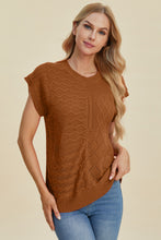 Load image into Gallery viewer, Double Take Full Size Cable-Knit Round Neck Cap Sleeve Sweater