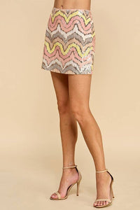 CS3708-Multi Color Sequin Skirt: Pink / M