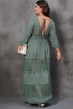 Load image into Gallery viewer, Plus Size Tied V-Neck Smocked Crochet Maxi Dress