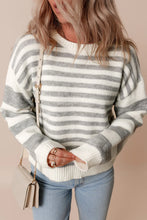 Load image into Gallery viewer, Striped Round Neck Dropped Shoulder Sweater