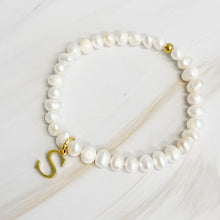 Load image into Gallery viewer, Freshwater Pearl Initial Charm Bracelet