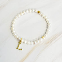 Load image into Gallery viewer, Freshwater Pearl Initial Charm Bracelet