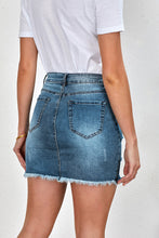 Load image into Gallery viewer, Distressed Raw Hem Denim Mini Skirt