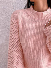 Load image into Gallery viewer, Openwork Mock Neck Long Sleeve Sweater