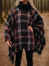 Load image into Gallery viewer, Turtleneck Plaid Raw Hem Sweater