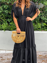 Load image into Gallery viewer, Plunge Neck Tie Sleeve Maxi Dress