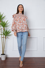 Load image into Gallery viewer, Floral Smocked Lantern Sleeve Ruffled Blouse