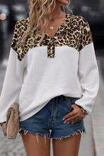 Load image into Gallery viewer, Waffle-Knit Leopard V-Neck Long Sleeve Blouse