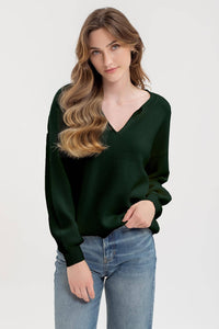 SPLIT NECK DROP SHOULDER KNIT PULLOVER SWEATER: OATMEAL