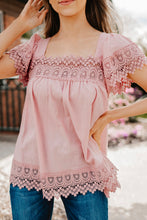 Load image into Gallery viewer, Lace Detail Square Neck Short Sleeve Blouse