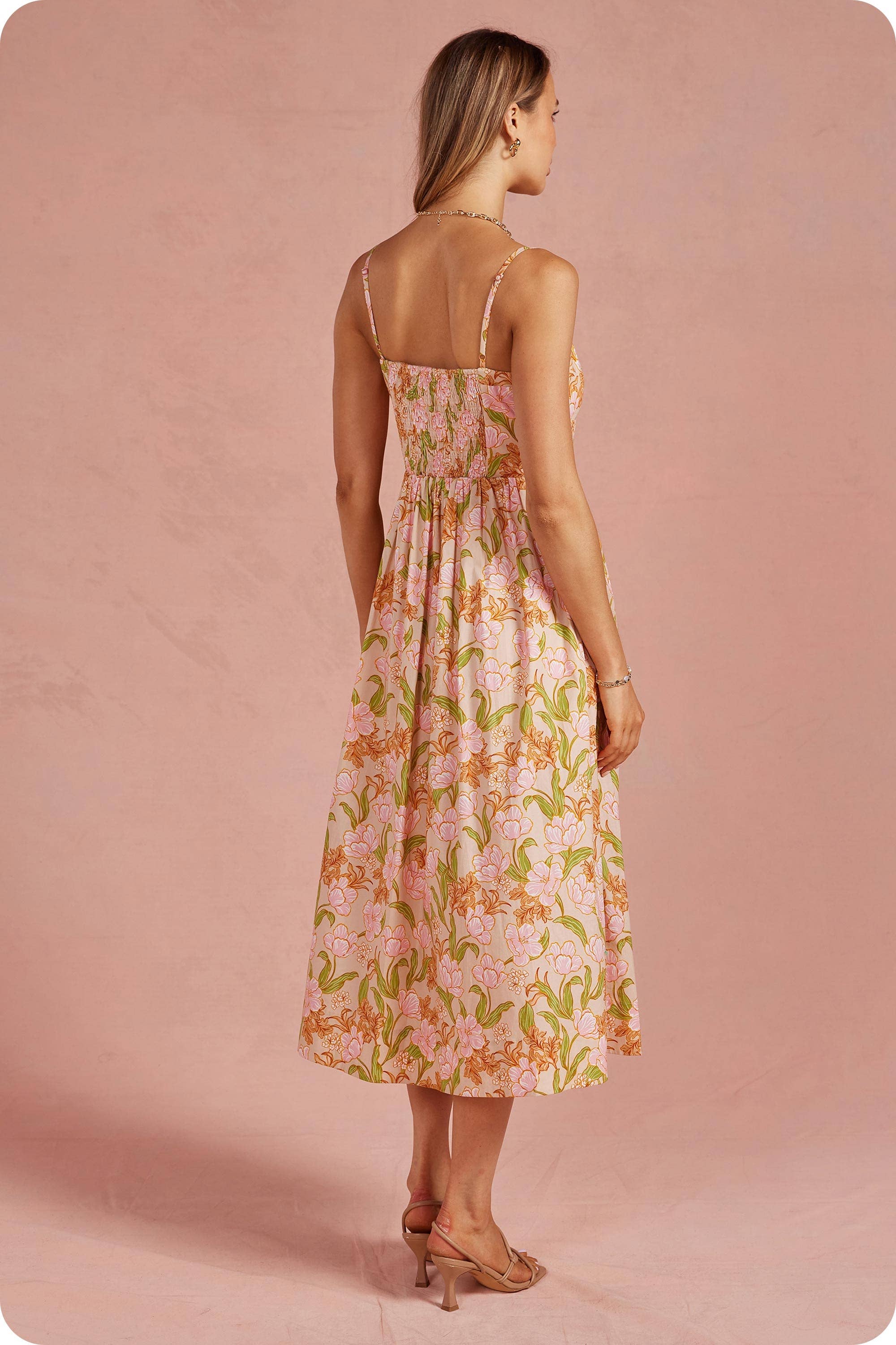 Bloom Meadow Sleeveless Pleat Midi Dress