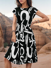 Load image into Gallery viewer, Printed Cap Sleeve Tie Waist Dress