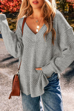 Load image into Gallery viewer, Openwork V-Neck Dropped Shoulder Sweater