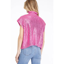 Load image into Gallery viewer, Metallic Foil Short Sleeve Sweater Top: PURPLE