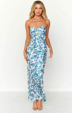 Load image into Gallery viewer, Lorna Printed Knotted Tube Maxi Dress: Blue / L