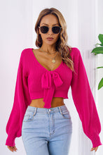 Load image into Gallery viewer, Bow V-Neck Long Sleeve Cropped Sweater